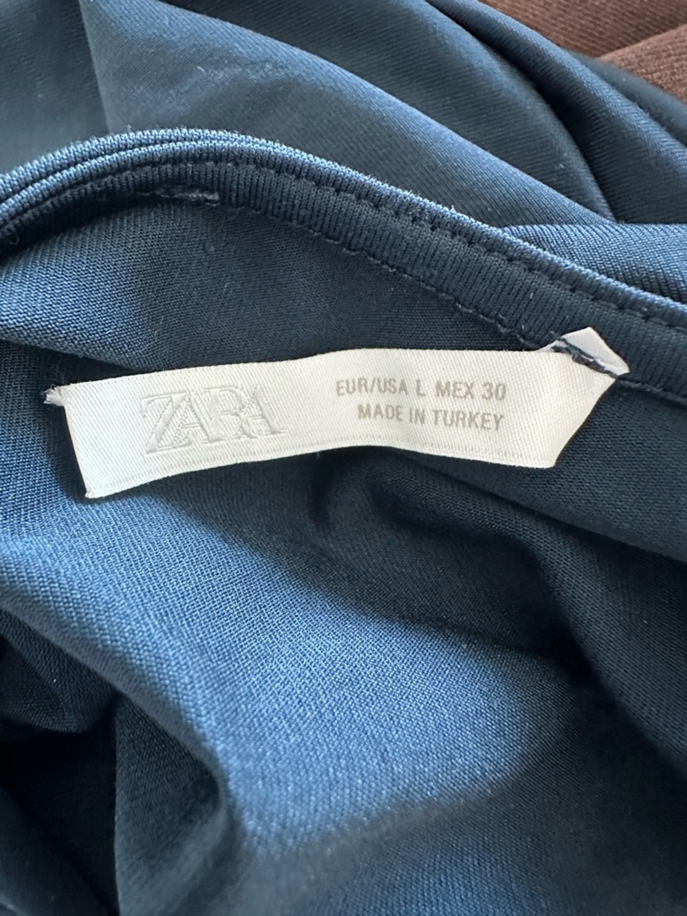 ZARA Ruched Dress Open Back Teal Large Gold Seashell Hardware Detail - Picture 6 of 7